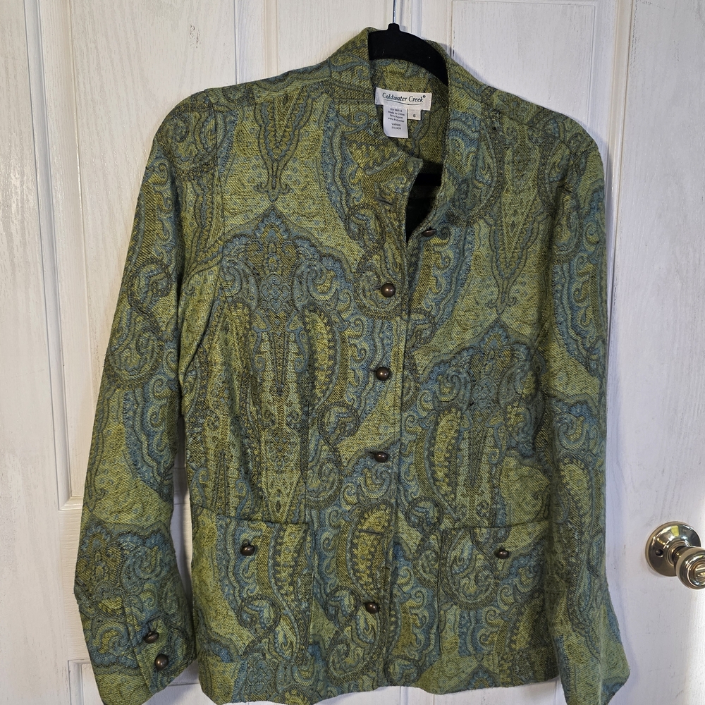 Coldwater Creek Green and Blue Paisley Blazer